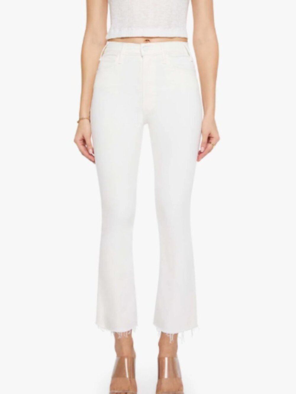 MOTHER | White Denim The Hustler Ankle Fray -Size 27